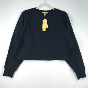 Circus NY Sweatshirt Womens XL Black Crop Pleated Boxy Raw Hem Soft Cozy Lounge‎